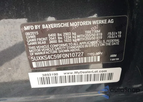 2015 BMW X5 xDrive35D из США, поврежденный, VIN 5UXKS4C59F0N10727